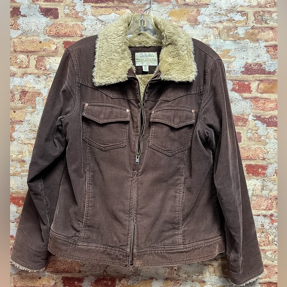Cabelas Womens Brown and Beige Corduroy Full Zip Insulated Jacket Size medium